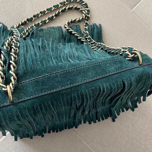 Tory Burch suede fringe leather bag in forest green - Picture 13 of 17
